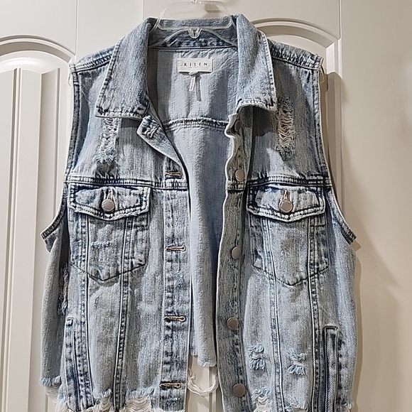 Risen Women's Distressed Denim Vest - Light Blue - Picture 1 of 3